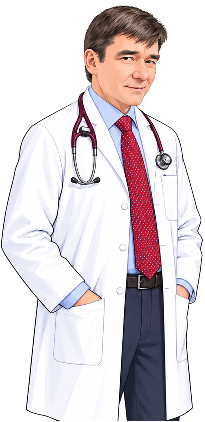 Dr. Brown, the illustrated presenter from the clinical decision videos